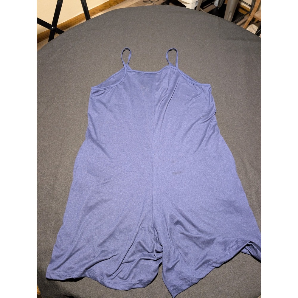 Navy Blue Spaghetti Strap Romper with Pockets Size Large Stretch Knit - Picture 2 of 6